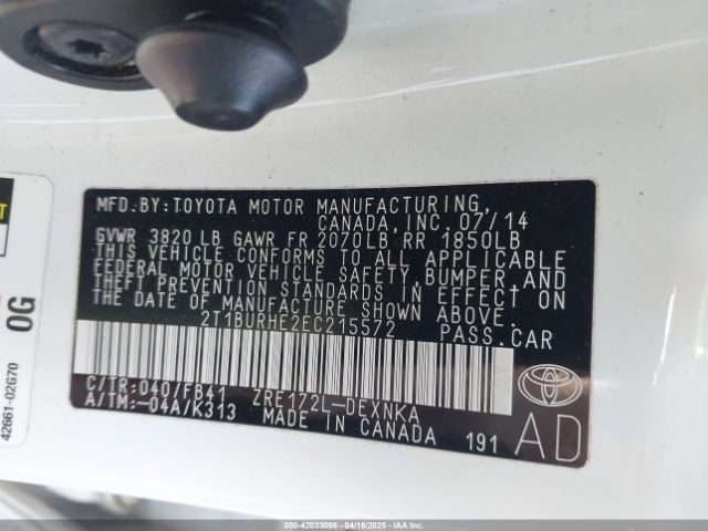 2T1BURHE2EC215572 Toyota COROLLA LE