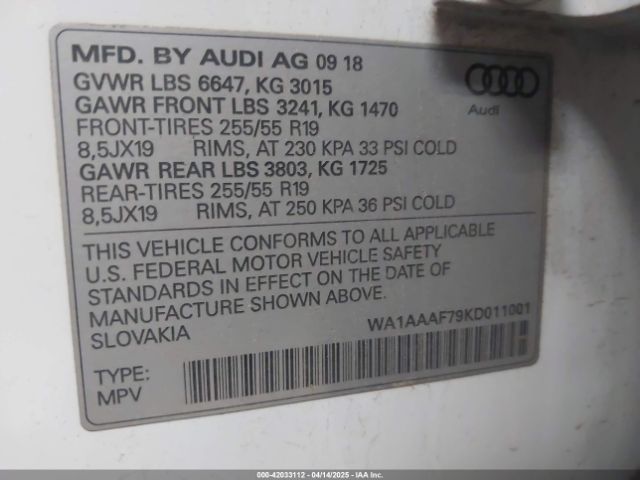WA1AAAF79KD011001 Audi Q7 Premium/se Premium