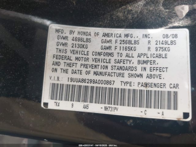 2009 ACURA TL 19UUA86299A000867 Photo 8