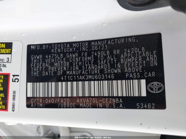 4T1C11AK3MU603146 Toyota CAMRY LE
