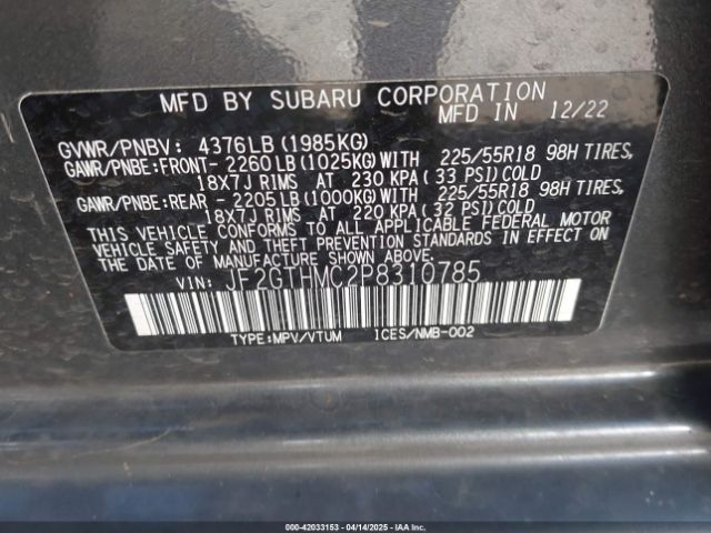 JF2GTHMC2P8310785 Subaru Crosstrek Limited