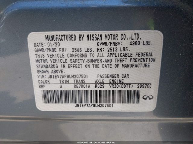 JN1EV7AP9LM207501 Infiniti Q50 LUXE