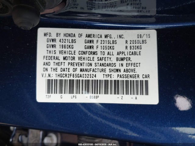 1HGCR2F65GA032524 Honda Accord Sport