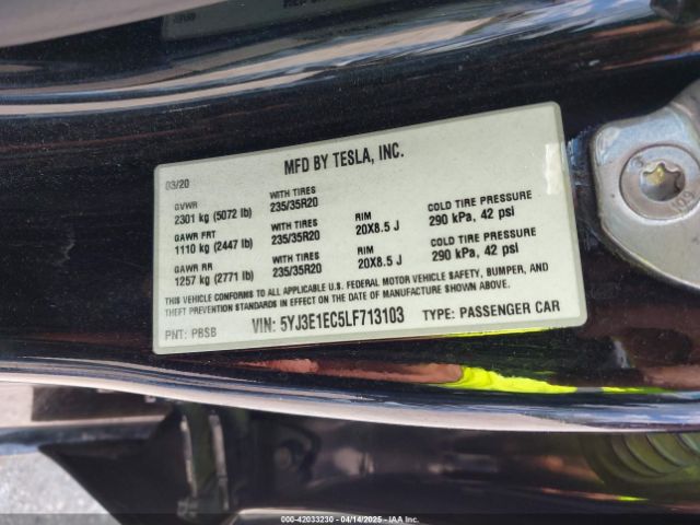 5YJ3E1EC5LF713103 Tesla Model 3 Performance Dual Motor All-wheel Drive