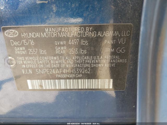 5NPE24AF4HH539262 Hyundai SONATA SE