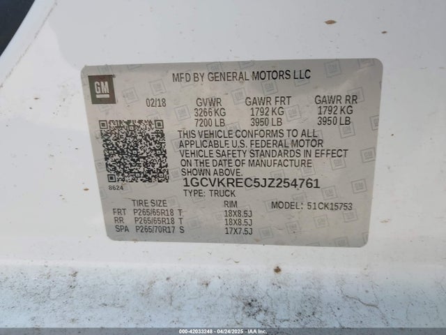 1GCVKREC5JZ254761 Chevrolet Silverado 1500 2lt