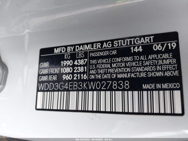 WDD3G4EB3KW027838 Mercedes-Benz A 220