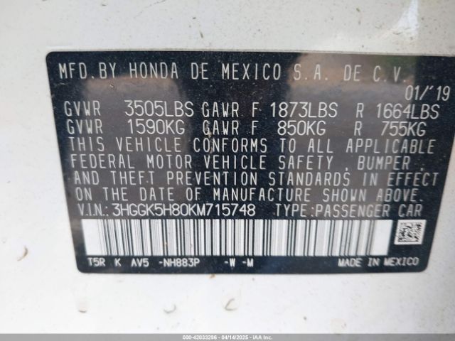 3HGGK5H80KM715748 Honda l15b1