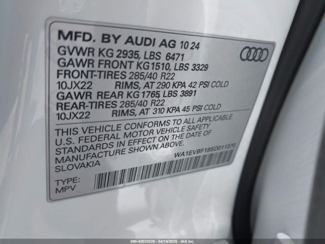 WA1EVBF18SD011370 Audi Q8 Premium Plus 55 Tfsi Quattro