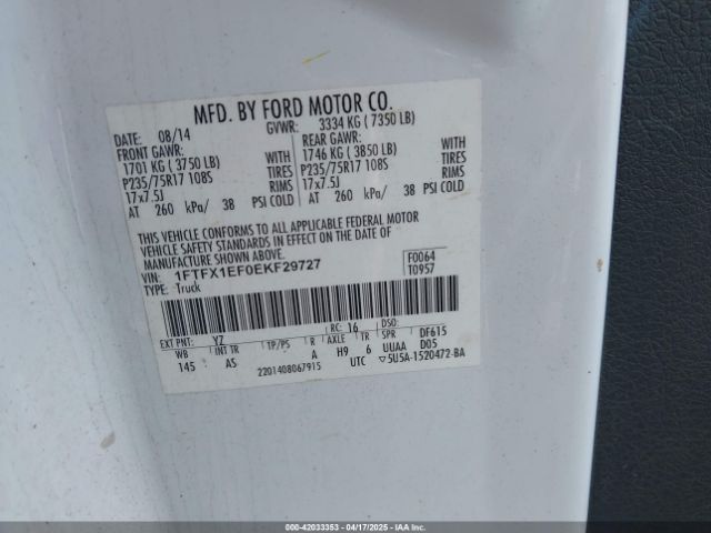 1FTFX1EF0EKF29727 Ford F-150 Xl