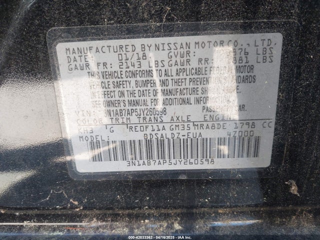 3N1AB7AP5JY260598 Nissan SENTRA SV