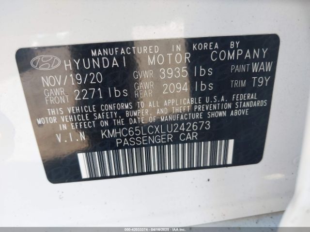 KMHC65LCXLU242673 Hyundai Ioniq Hybrid Blue