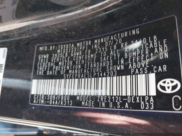 5YFEPRAE5LP144203 Toyota COROLLA LE