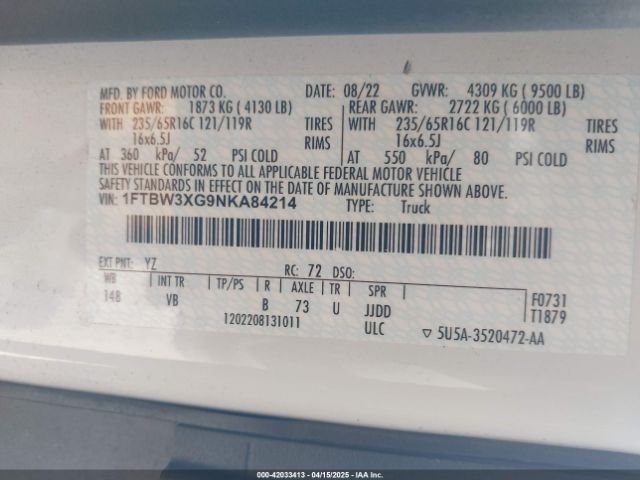 1FTBW3XG9NKA84214 Ford Transit-350 Cargo Van