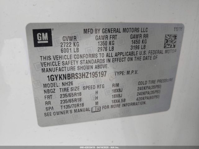 1GYKNBRS3HZ195197 Cadillac XT5 LUXURY