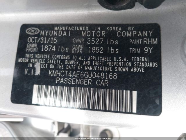 KMHCT4AE6GU048168 Hyundai ACCENT SE