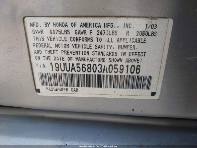 2003 ACURA TL 19UUA56803A059106 Photo 8