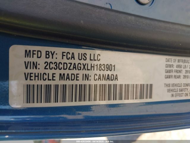 2C3CDZAGXLH183901 Dodge Challenger Sxt
