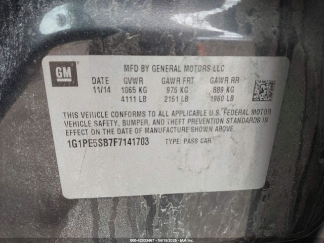 1G1PE5SB7F7141703 Chevrolet Cruze 2lt Auto