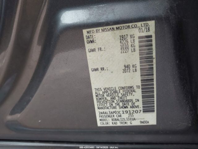 1N4AL3AP0JC191207 Nissan Altima 2.5 Sv