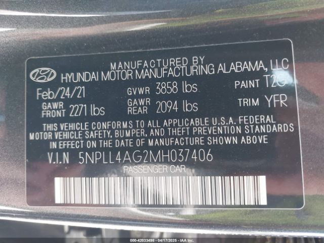5NPLL4AG2MH037406 Hyundai ELANTRA SE