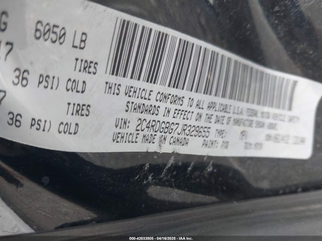 2018 Dodge Grand Caravan Se Plus მანქანა იყიდება აუქციონზე, vin: 2C4RDGBG7JR329655, აუქციონის ნომერი: 42033505