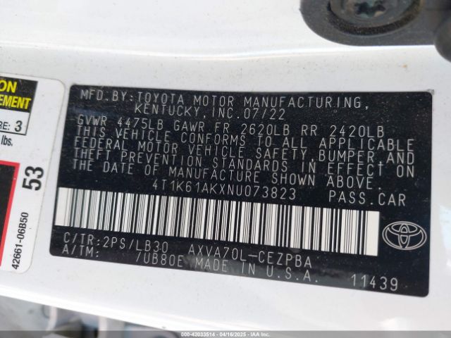 4T1K61AKXNU073823 Toyota CAMRY XSE