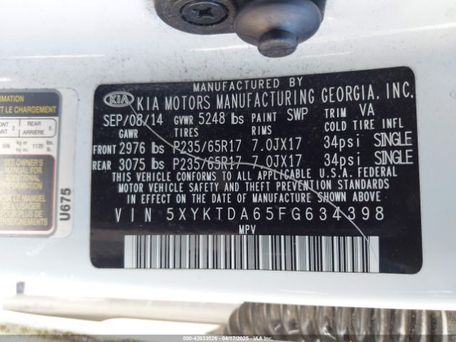 5XYKTDA65FG634398 KIA SORENTO LX