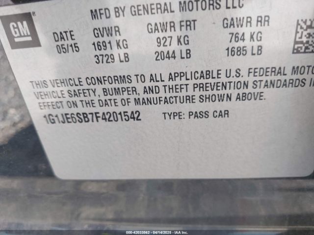 1G1JE6SB7F4201542 Chevrolet Sonic Ltz Auto