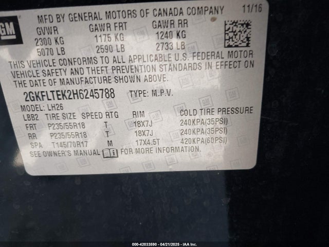 GMC Terrain Sle-2 2017 2GKFLTEK2H6245788 Image 9