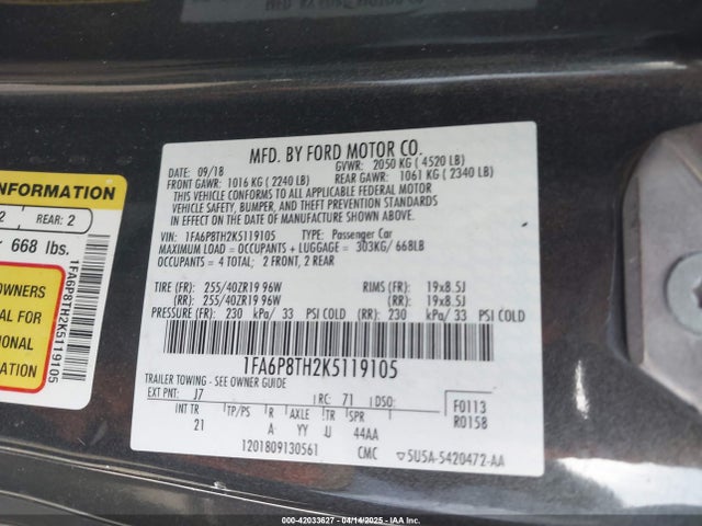 1FA6P8TH2K5119105 Ford Mustang Ecoboost