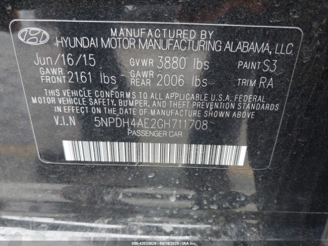 5NPDH4AE2GH711708 Hyundai ELANTRA SE