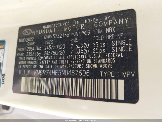 KM8R74HE5NU487606 Hyundai Palisade Calligraphy