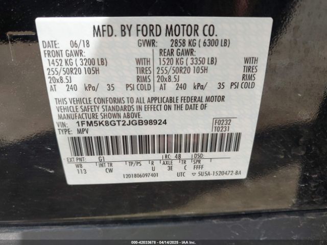 1FM5K8GT2JGB98924 Ford EXPLORER SPORT