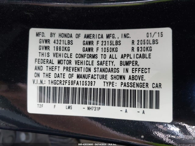 1HGCR2F59FA105397 Honda Accord Sport