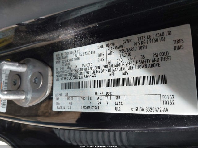 1FMCU0G67LUB94143 Ford ESCAPE SE
