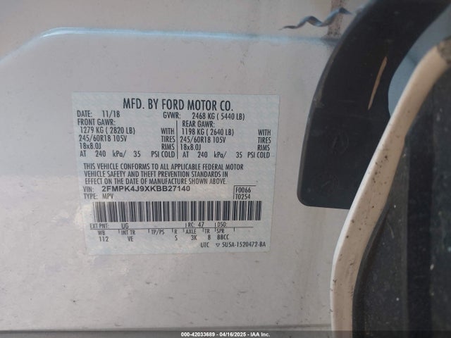 2FMPK4J9XKBB27140 Ford EDGE SEL
