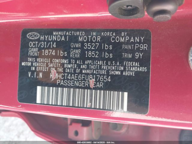 KMHCT4AE6FU817654 Hyundai ACCENT GLS
