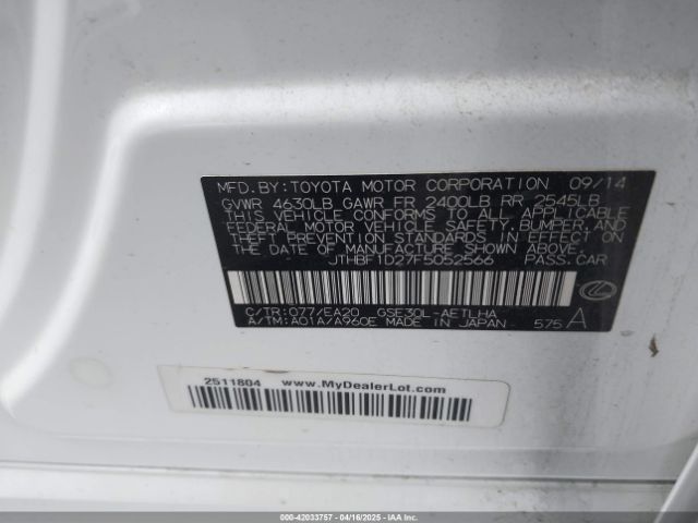 JTHBF1D27F5052566 Lexus IS 250