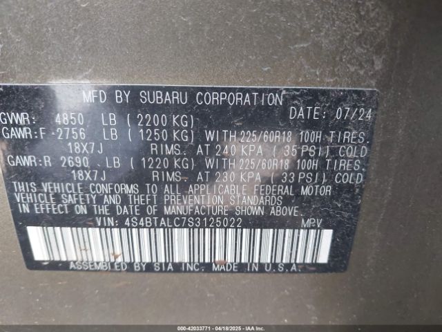2025 SUBARU OUTBACK 4S4BTALC7S3125022 Photo 8