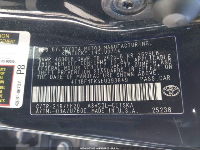 4T1BF1FK5EU393849 Toyota Camry Se Sport