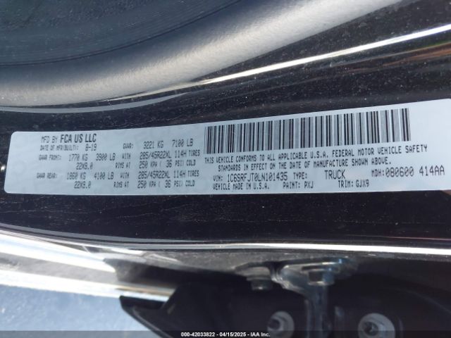 1C6SRFJT0LN101435 RAM 1500 Laramie  4x4 5'7 Box