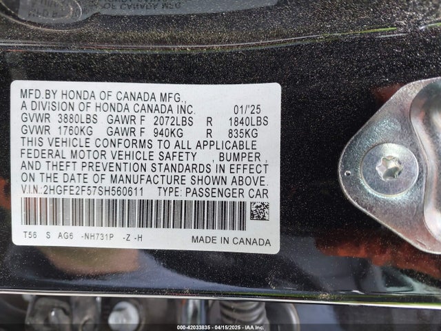 2HGFE2F57SH560611 Honda Civic Sport