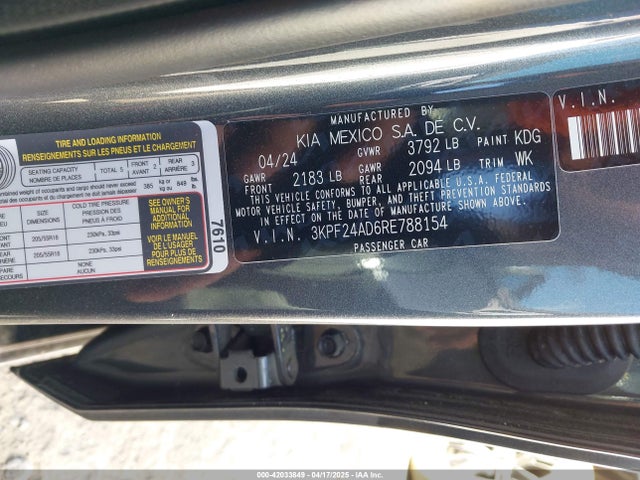 3KPF24AD6RE788154 KIA Forte Lxs