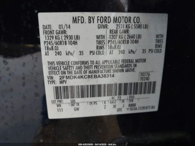 2FMDK4KC8EBA38314 Ford Edge Limited