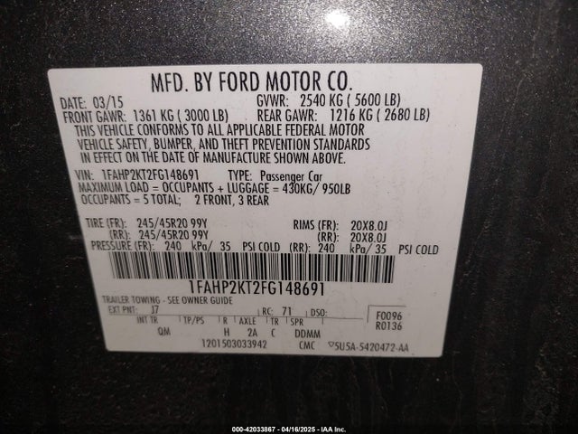 1FAHP2KT2FG148691 Ford TAURUS SHO