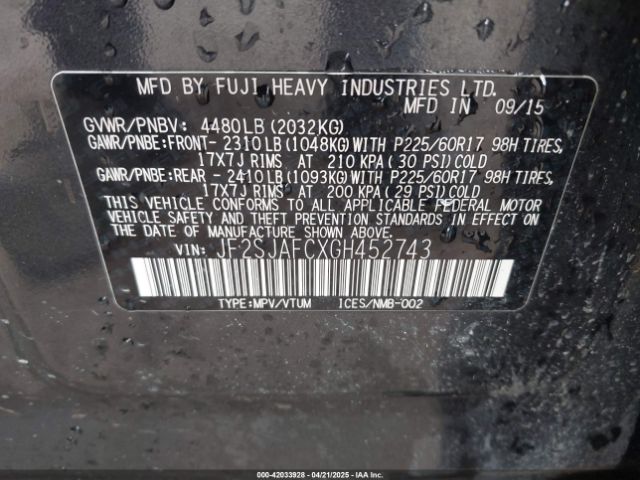 2016 SUBARU FORESTER JF2SJAFCXGH452743 Photo 8