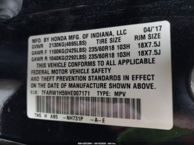 7FARW1H59HE007171 Honda CR-V EX