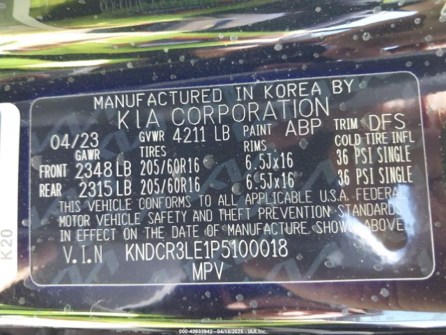 KNDCR3LE1P5100018 KIA NIRO EX