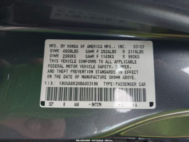 2008 ACURA TL 19UUA662X8A003196 Photo 8
